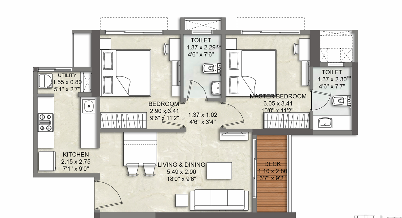 2 BHK Floor Plan